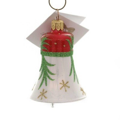 Golden Bell Collection 2.5" Red/White Bell W/Glittered Stem Christmas Ornament  -  Tree Ornaments