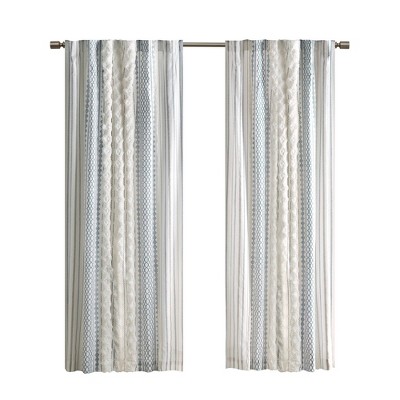 Wikineon Cotton Printed Curtain Panel with Chenille Stripe and Lining 50x108