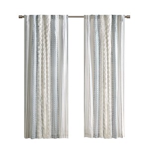 Wikineon Cotton Printed Curtain Panel with Chenille Stripe and Lining 50x108 - 1 of 4