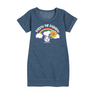 - Peanuts - Follow The Rainbow Graphic Short Sleeve Fleece Dress - 1 of 4