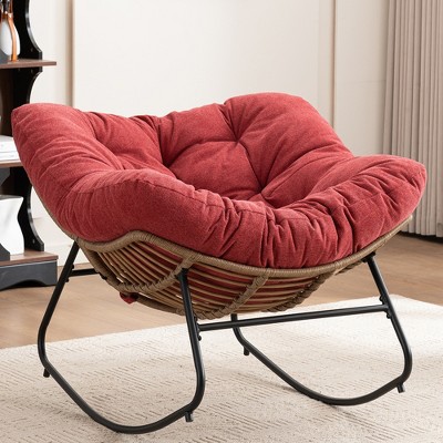 Chenille Rocking Accent Chair with Metal Frame and Ergonomic Design for Living Room