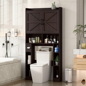 Over The Toilet Storage Cabinet with Adjustable Shelves, Toilet Paper Holder & Towel Rack - 1 of 4