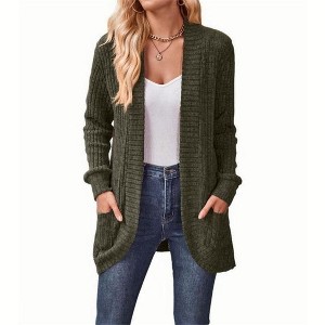 Coolmee Women's Long Cardigan Lightweight Sweater Open Front Long Sleeve Outfits with Pockets - 1 of 4