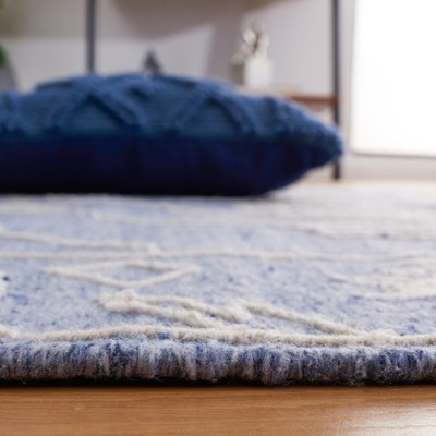 Blue and Ivory 8' x 10' Handwoven Wool Kilim Area Rug