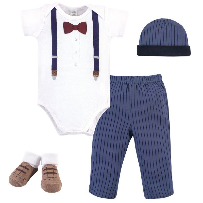 Little Treasure Baby Boy Boxed Gift Set, Navy Suspenders, 0-6 Months, 1 of 3