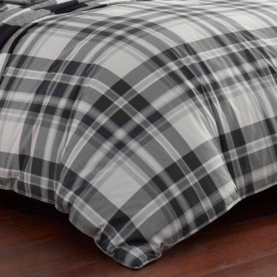 Full White Cotton Reversible Plaid Comforter Set