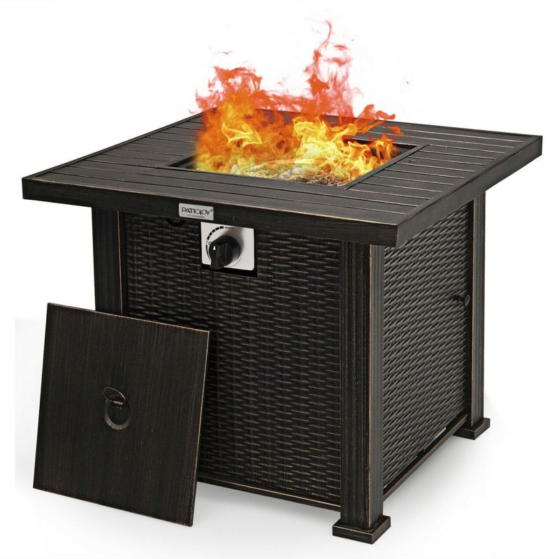 Costway 30" Gas Fire Pit Table 50,000 BTU Square Propane Fire Pit Table W/ Cover, 1 of 11