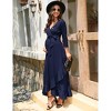 Maternity Wrap V-Neck Maxi Dress Ruffle 3/4 Sleeve A-Line Belted Long Dress for Pregnancy - 3 of 4