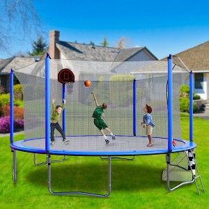GDFStudio Bright Outdoor/Indoor Steel Ladder 16FT Round Trampoline with Enclosure and Soccer Goal - 1 of 4