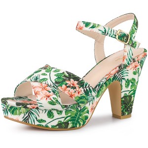 Perphy Women's Floral Platform Slingback Chunky High Heels Sandals - 1 of 3