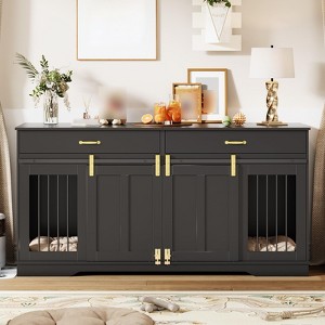 71" Dog Crate Furniture for 2 Dogs, Chew-Resistant Double Dog Kennel with 2 Drawers &  Sliding Doors, Decorative TV Stand End Table for Living Room - 1 of 4