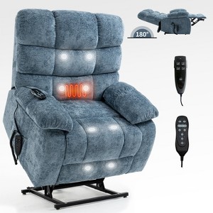 MAYEERTY Electric Power Lift Recliner Chair with Heat Massage, Power-Remote, Medium-firm and Heavy duty, for Elderly, Blue - 1 of 4