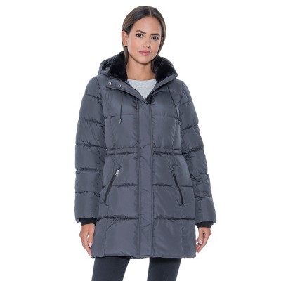 Women's 3/4 Puffer Coat with Cozy Faux Fur - S.E.B. By Sebby