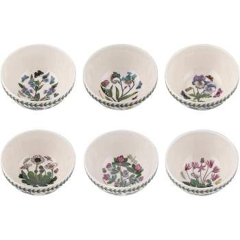 Portmeirion Botanic Garden Small Stacking Bowls, Set of 6, Made in England - Assorted Floral Motifs, 5 Inch
