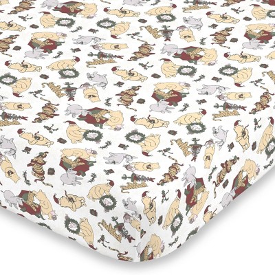 NoJo Winnie The Pooh Super Soft Holiday Fitted Mini Crib Sheet - Red