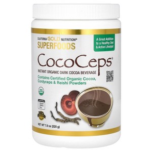 California Gold Nutrition CocoCeps, Organic Cocoa, Cordyceps & Reishi, Instant Organic Dark Cocoa Beverage, 7.9 oz (225 g) - 1 of 3