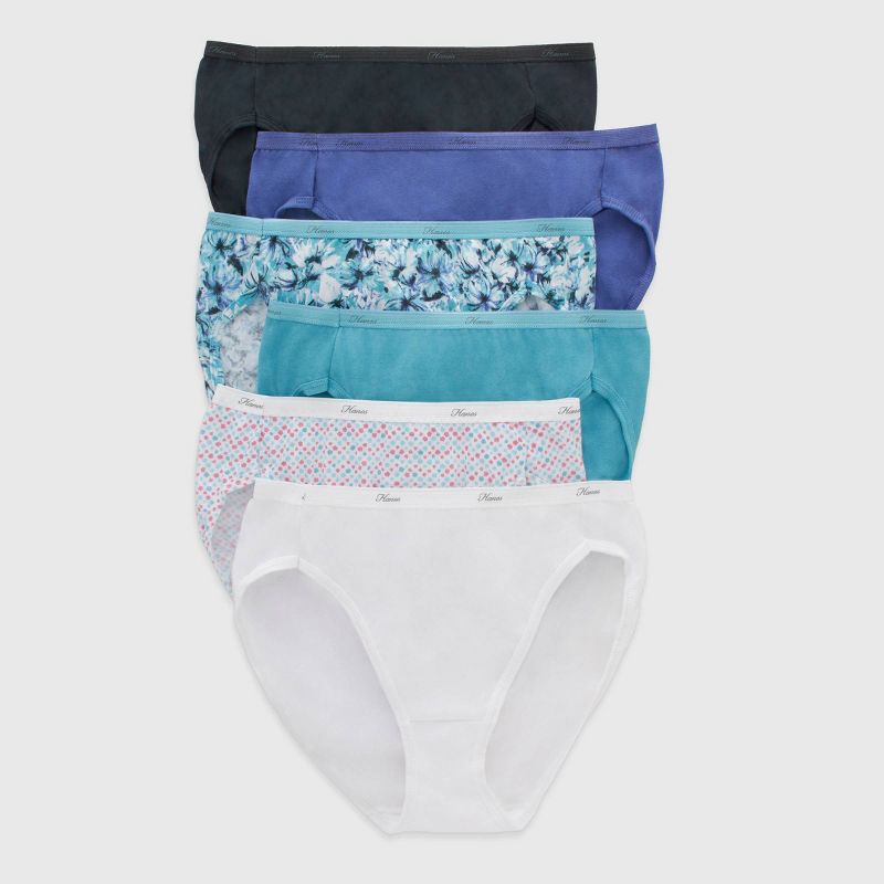 Hanes Women's 6pk Hi-Cut Underwear PP43WB - Blue/Purple/White, 1 of 8
