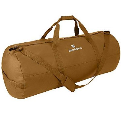 Bear & Bark Large Canvas Duffel Bag - Desert Brown 42"x16" - 138lb - Military and Army Cargo Style Carryall Duffle