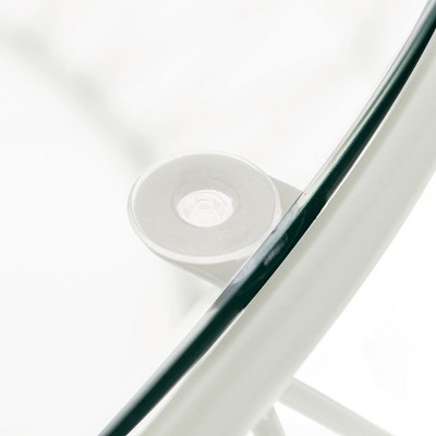 White Round Glass Top Coffee Table with Metal Base