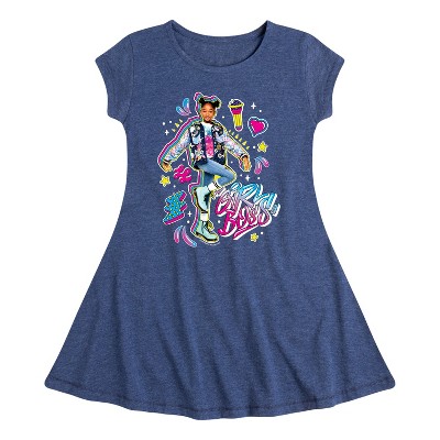 Girls' Nickelodeon Girl Boss Fit & Flair Cap Sleeve Dress - Heather Navy - Small