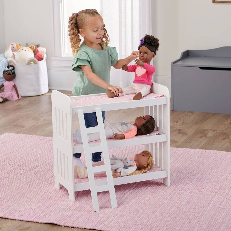Badger Basket Triple Doll Bunk Bed with Ladder, Bedding, and Free Personalization Kit - Pink Gingham, 3 of 9