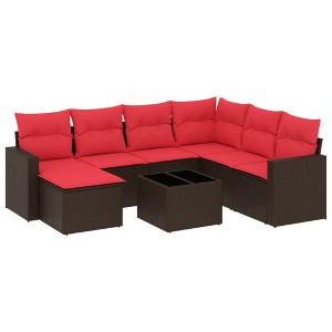 vidaXL 8 Piece Patio Sofa Set with Cushions Brown Poly Rattan - 1 of 4