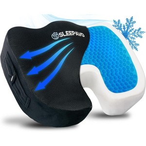 Sleepavo Black Memory Foam Seat Cushion for Office Chair - Cooling Gel Pillow for Sciatica Coccyx Tailbone & Lower Back Pain Relief - Lumbar Support - 1 of 4