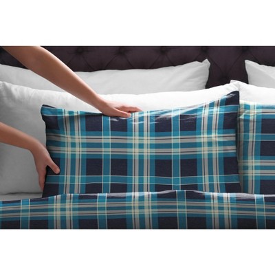 Blue and Gray Plaid Cotton Flannel Twin Duvet Set