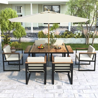 JUJABU 7 Pieces Outdoor Dining Table and Chair Set with Removable Cushions for Patio, Backyard, Garden