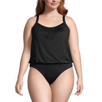 Lands' End Women's Blouson Tummy Hiding Tankini Top Swimsuit Adjustable Straps