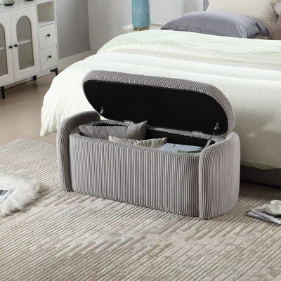 CAVINAS Modern Pull-Open Top Corduroy Ottoman Bench,Upholstered Oval Storage Ottoman for Living Room,Bedroom