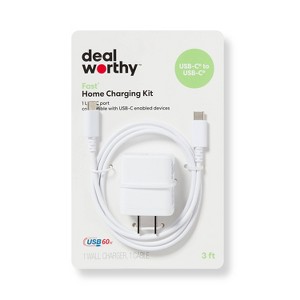 Single Port 20W USB-C Home Charger with 3' USB-C to USB-C Cable - dealworthy™ White - 1 of 4