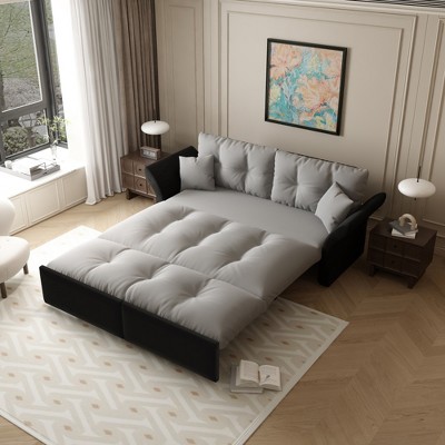 Lycvki 74.8" Queen Pull Out Sofa Bed, 3-in-1 Convertible Sleeper Tufted Sofa with 2 Soft Pillows