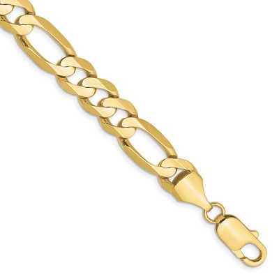 Black Bow Jewelry Men's 10k Yellow Gold 8.75mm Solid Figaro Chain Bracelet- 9 inch