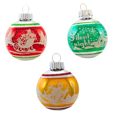 Christopher Radko 2.0 Inch Vintage Flocked Ornament Set Scene Holidays Tree Ornament Sets
