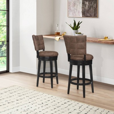 Chestnut Brown Faux Leather & Black Rubberwood Swivel Barstool