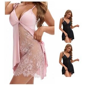 INSPIRE CHIC Women's 3 Packs Lace Deep V Open Full Slips Plunge Lingerie with Bulit in Bra - 1 of 4