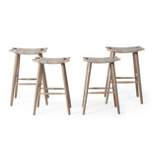 Pulaski 4pk Outdoor Acacia Wood Bar Stools with Wicker - Light Brown - Christopher Knight Home