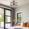 DORESshop 14.57 in.3-Light Matte Black Semi- Flush Mount with Drum Cage for Bedroom Hallway - 3 of 4