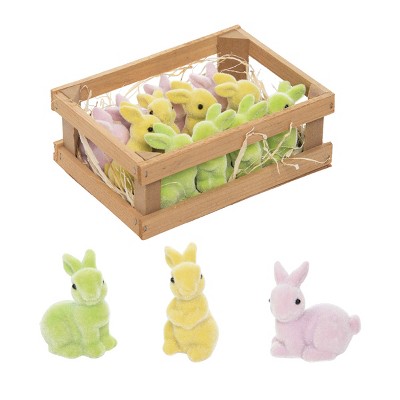 Gallerie II Pastel Green, Yellow Easter Bunny Figures in Crate Set of 12