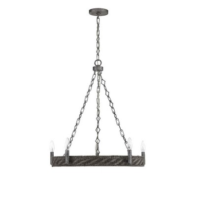 Tripoli 26" Mottled Zinc and Gray Rattan 5-Light Candle Chandelier