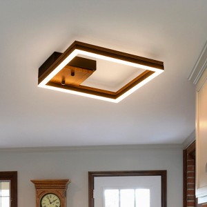 LLHZSY Modern Farmhouse 1-Light Wood LED Flush Mount Ceiling Light Fixture-Square - 1 of 4