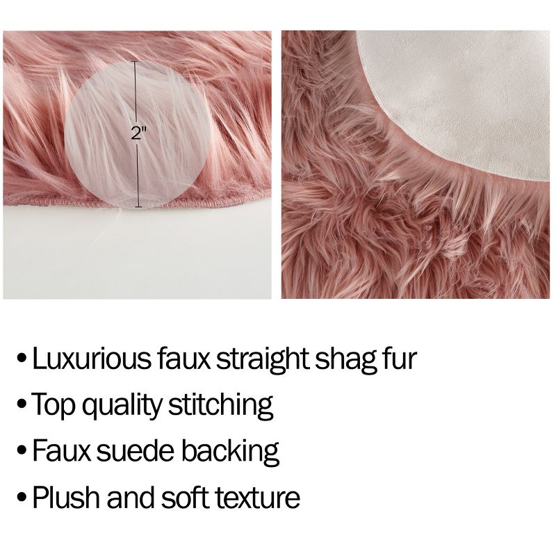 Sheepskin Throw Rug – Faux Fur 2x5-Foot High Pile Runner – Soft and Plush Mat for Bedroom, Kitchen, Bathroom, Nursery and Office by Lavish Home (Pink), 3 of 8