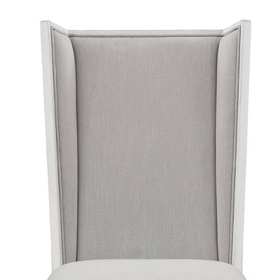 Light Gray Linen Upholstered Side Chair with Weathered White Wood Frame
