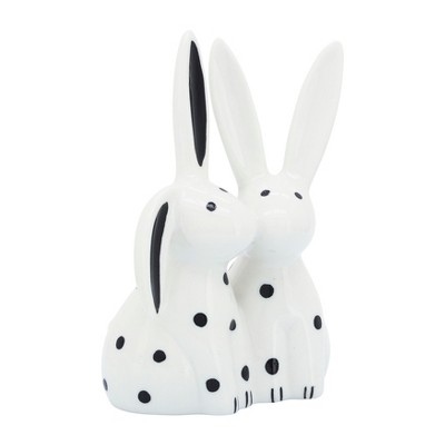 Sagebrook Home 7" Kissing Bunnies Sculpture - Contemporary Porcelain White and Black Bunny Statue for Home or Office Decor - Romantic Gift Idea