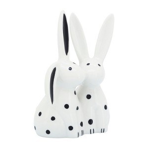 Sagebrook Home 7" Kissing Bunnies Sculpture - Contemporary Porcelain White and Black Bunny Statue for Home or Office Decor - Romantic Gift Idea - 1 of 4