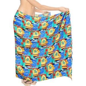 LA LEELA Women's Beachwear Summer Bikini Wraps Beach Wrap Sarong Skirt Swimsuit Swimwear Coverups Swim Cover Ups for Womens One Size Blue,Leaf - 1 of 4