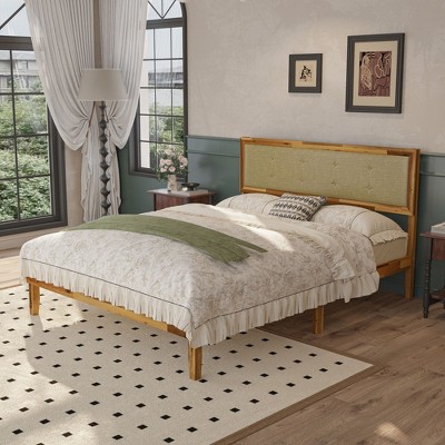FUFU&GAGA Classic Solid Wood Queen Bed Platform Bed: High - Load Capacity & Chic Geometric Design