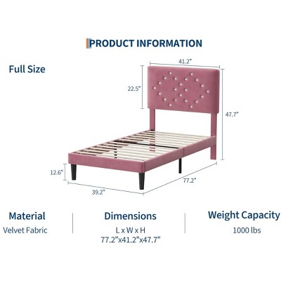 Bed Frames, Velvet Upholstered Bed Frame with Vertical Channel Tufted & Sturdy Wood Slats, Strong Wooden Slats/Platform Bed Frame Easy Assembly