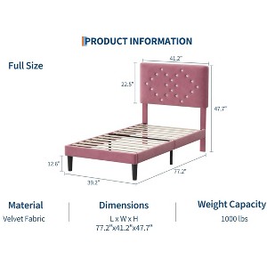 Bed Frames, Velvet Upholstered Bed Frame with Vertical Channel Tufted & Sturdy Wood Slats, Strong Wooden Slats/Platform Bed Frame Easy Assembly - 1 of 4